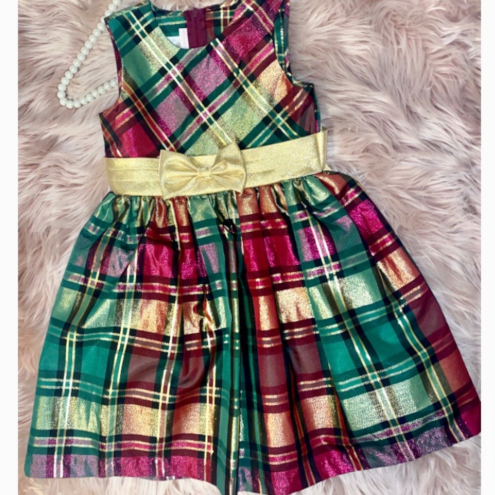 NWT✨ BONNIE JEAN✨ Shimmery Plaid Holiday Christmas Dress
